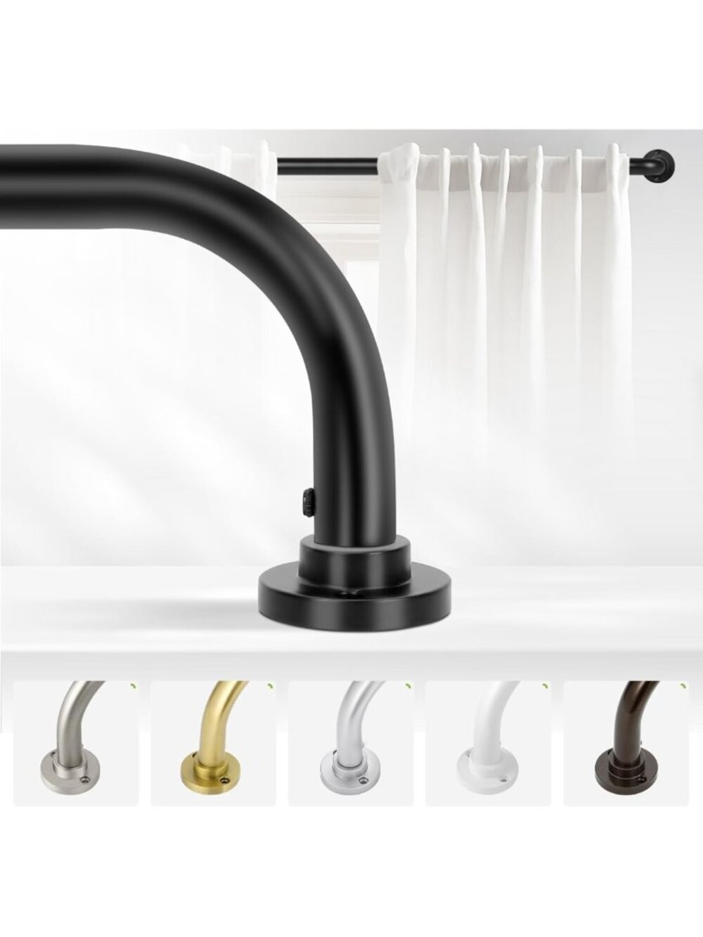 Adjustable Black Wrap Around Curtain Rods 48-90 Inch | Heavy Duty Blackout